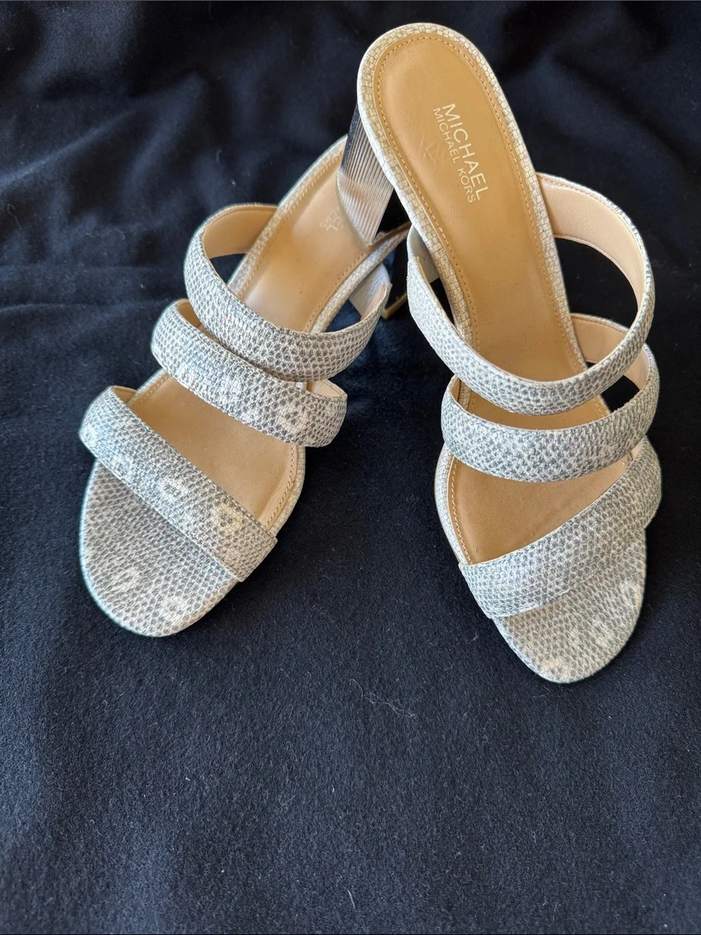 Michael Kors Silver Snake-Print Strappy Slide Sandals